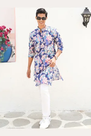 SHIWAM ETHNIX Floral Printed Mandarin Collar Cotton Straight Kurta