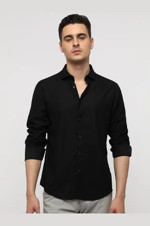 Crocodile Men Comfort Spread Collar Solid Cotton Casual Shirt