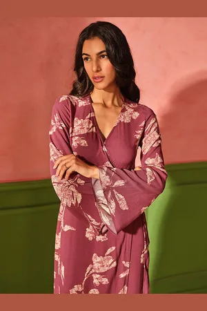 AND Floral Print Flared Sleeve Wrap Midi Dress