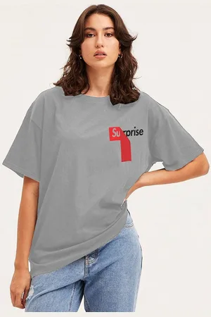 clafoutis Women Typography Printed Round Neck Cotton Relaxed Fit T-shirt