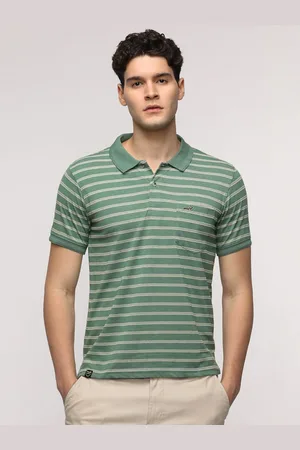 Crocodile Men Striped Polo Collar Cotton Slim Fit T-shirt