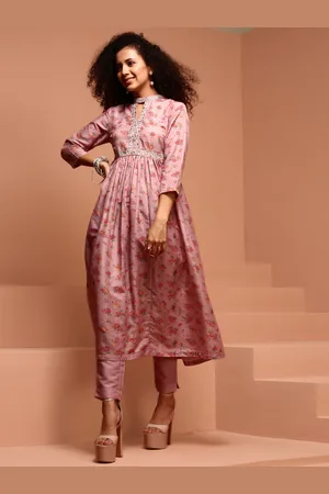 IMARA Floral Printed Empire Keyhole Neck Anarkali Kurta & Trousers With Dupatta