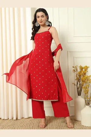 FIORRA Geometric Printed Shoulder Straps Straight Kurta With Palazzos & Dupatta