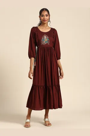 Anouk Floral Puff Sleeve Liva Fit & Flare Midi Dress