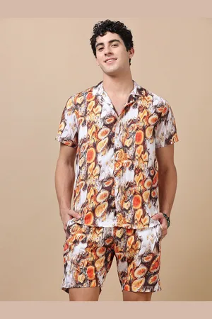 Bushirt Men Printed Shirt & Shorts Co-Ords Set