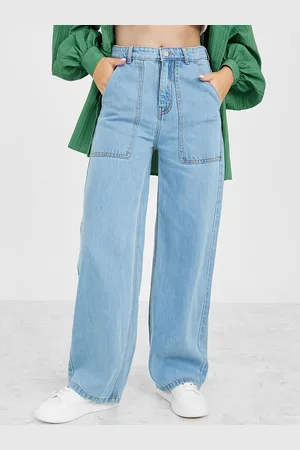 Styli Women Blue Wide Leg High-Rise Clean Look Stretchable Jeans