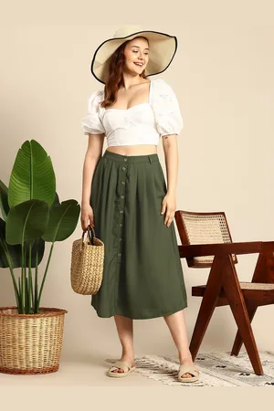 Mast & Harbour Women Flared Midi Skirt with Front Slit