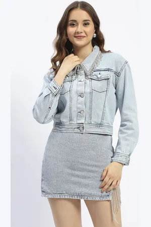 MADAME Women Cotton Crop Denim Jacket