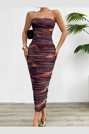 HERE&NOW Women self design strapless neck Bodycon Maxi Dress