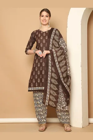 Rajnandini Floral Printed V-Neck Straight Kurta with Salwar & Dupatta