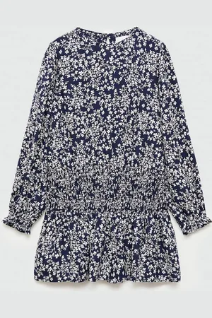 MANGO Floral Print Puff Sleeve A-Line Dress