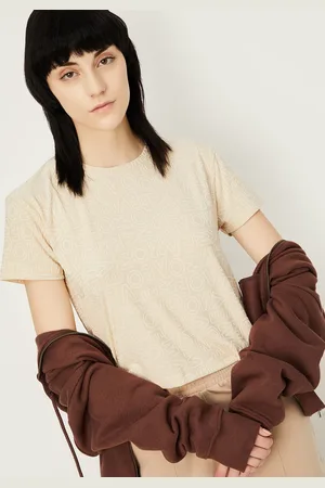 Max Collection Women Self Design Round Neck Boxy Fit T-shirt