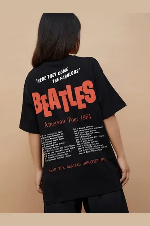 Lifestyle Women The Beatles Printed Round Neck Cotton Oversized T-shirt