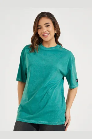 Styli Women Solid Round Neck Cotton Oversized T-shirt