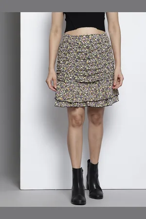 NA-KD Printed Ruched Flounce Hem A-Line Skirt