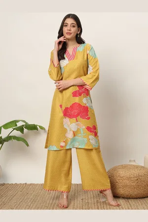 FIORRA Floral Printed Notched Neck Straight Kurta With Palazzos