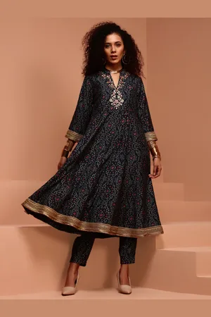 IMARA Ethnic Motifs Printed Thread Work Anarkali Kurta with Trousers