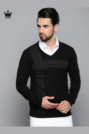 Louis Philippe Men Black Printed Pullover