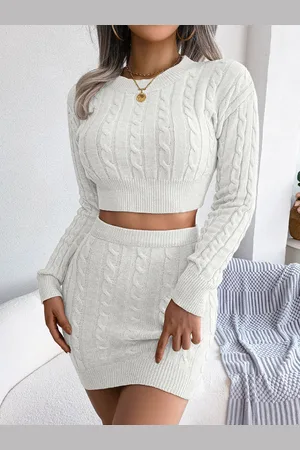 HERE&NOW Self Design Round Neck Top & Skirt