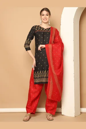 Rajnandini Floral Printed V-Neck Straight Kurta with Salwar & Dupatta