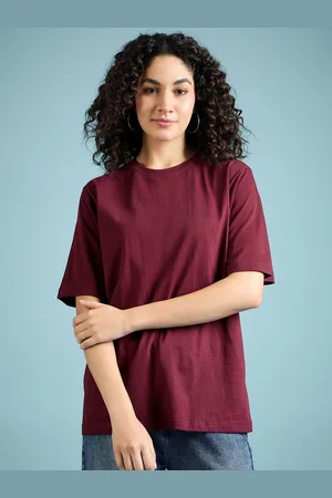 DressBerry Women Solid Round Neck Cotton Oversized T-Shirt