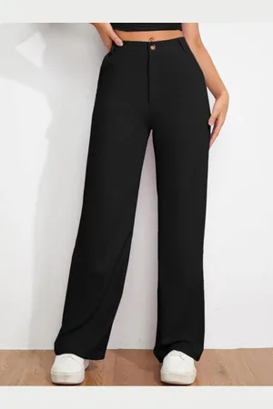 BuyNewTrend Women Relaxed Straight Fit High-Rise Trousers