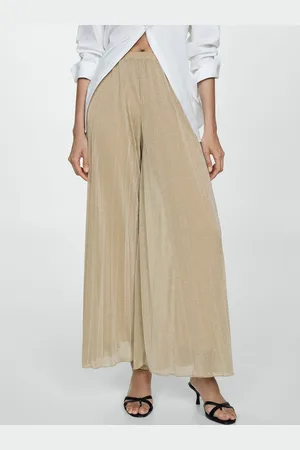 MANGO Women Lurex Pleated Wide Leg Trousers