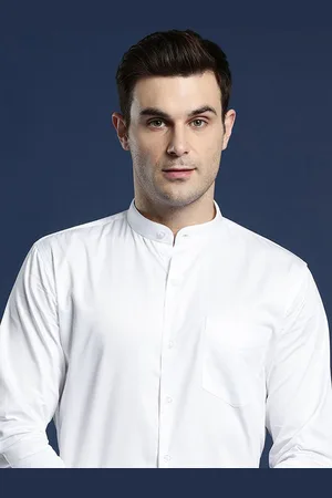 HANCOCK Men Standard Band Collar Solid Cotton Slim Fit Formal Shirt