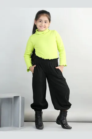 AWW HUNNIE Girls Ribbed High Neck T-shirt With Corduroy Joggers