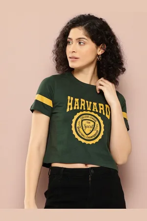 HARVARD Women Brand Logo Printed Pure Cotton Crop T-shirt