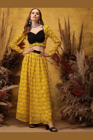 indo street Printed Top With Flared Skirt