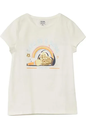 KIABI Girls Printed Extended Sleeves Applique T-shirt