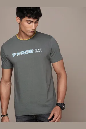 FORCE IX Men Brand Logo Printed Pure Cotton T-shirt