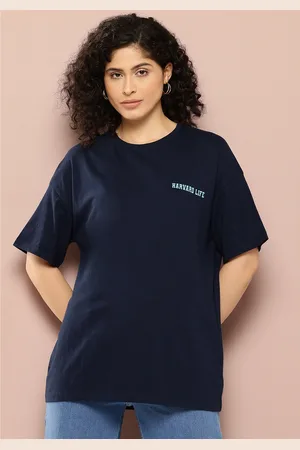HARVARD Women Typography Printed Pure Cotton Oversized T-shirt