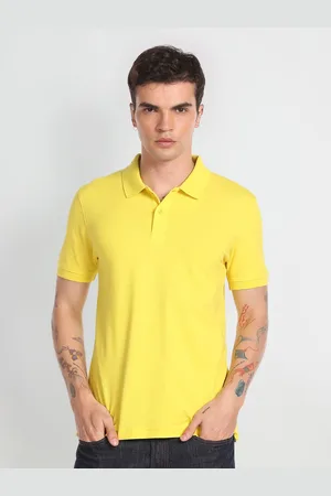 Flying Machine Men Yellow Polo Collar Extended Sleeves Applique T-shirt