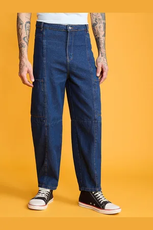 FREAKINS Men Slouchy Fit High-Rise Clean Look Pure Cotton Cargo Jeans