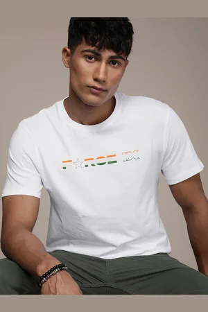 FORCE IX Men Brand Logo Printed Pure Cotton Applique T-shirt