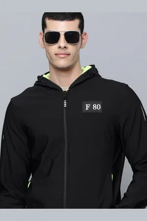 Flying Machine Men Black Solid Hooded Bomber Jacket