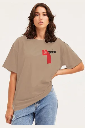 clafoutis Women Typography Printed Round Neck Cotton Relaxed Fit T-shirt