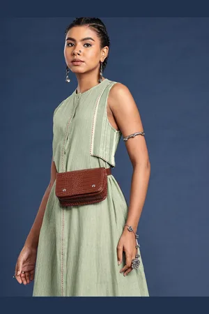 Taavi Striped Embroidered Detailed Woven Legacy A-Line Ethnic Dress