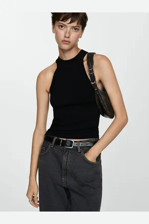 MANGO Halter Neck Ribbed Top