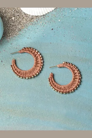 Accessorize Raffia Bobble Circular Brass Half Hoop Earrings