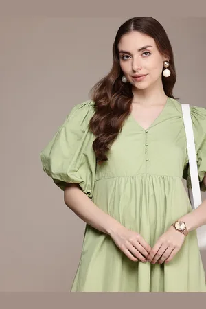 French Connection Pure Cotton Puff Sleeve A-Line Midi Dress
