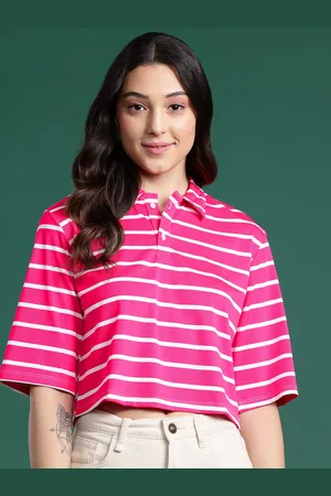 DressBerry Striped Polo Collar Boxy T-shirt