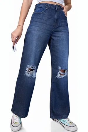 Bewakoof Women Wide Leg High-Rise Mildly Distressed Light Fade Cotton Jeans