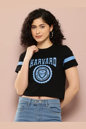 HARVARD Women Brand Logo Printed Pure Cotton Crop T-shirt