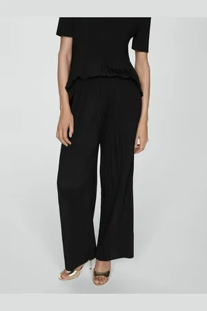 MANGO Women Plisse Wide Leg Trousers