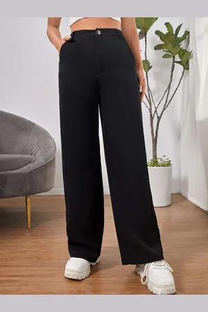 BuyNewTrend Women Relaxed Straight Fit High-Rise Trousers