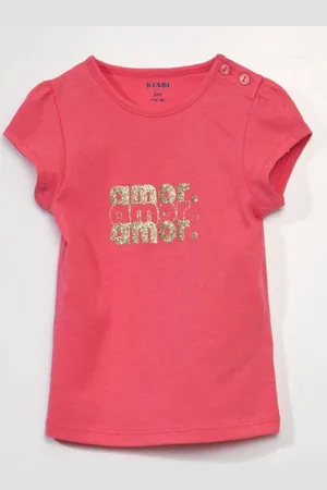 KIABI Girls Typography Printed Pure Cotton T-shirt