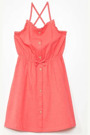 KIABI Girls Cotton Shoulder Straps Fit & Flare Dress